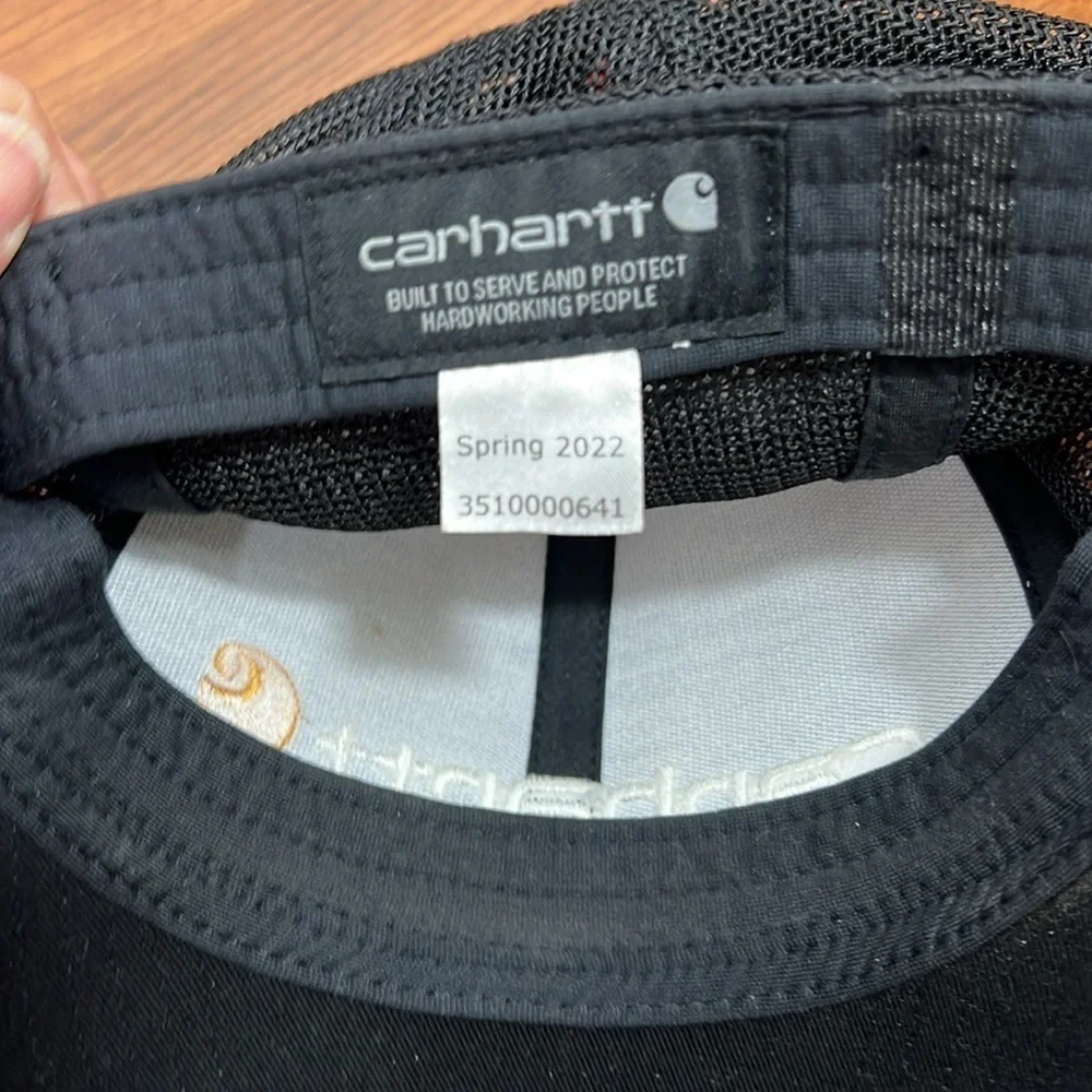 Carhartt Men's Rugged Flex Fitted Canvas Black Mesh-Back Logo Graphic Cap